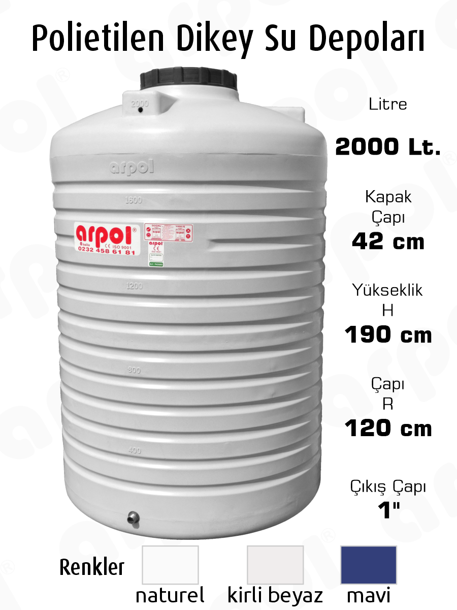 polietilen dikey su depolar� 2000 lt